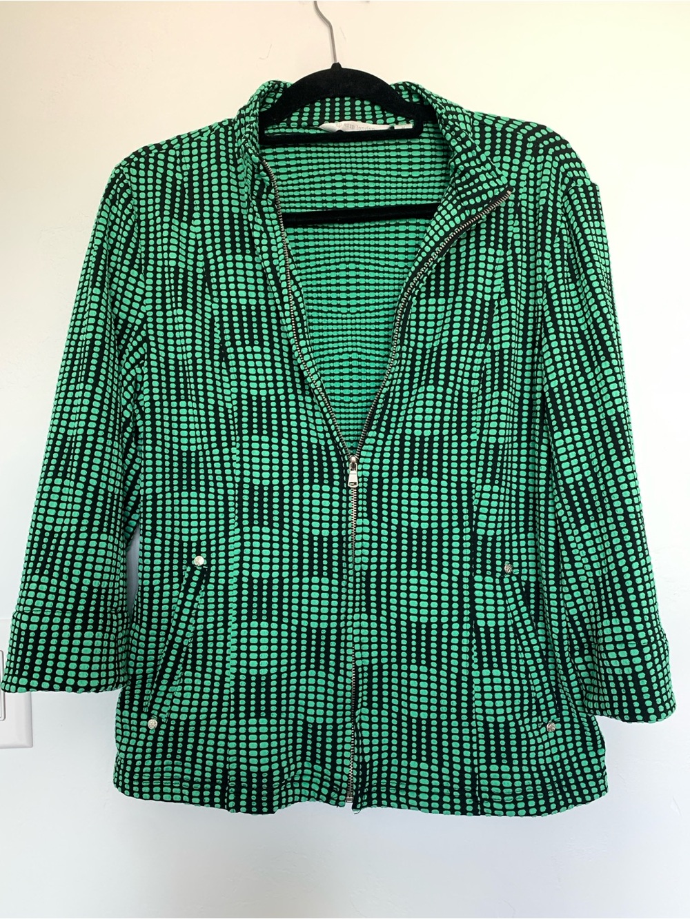 erin london Green Dot-Print Zip Jacket